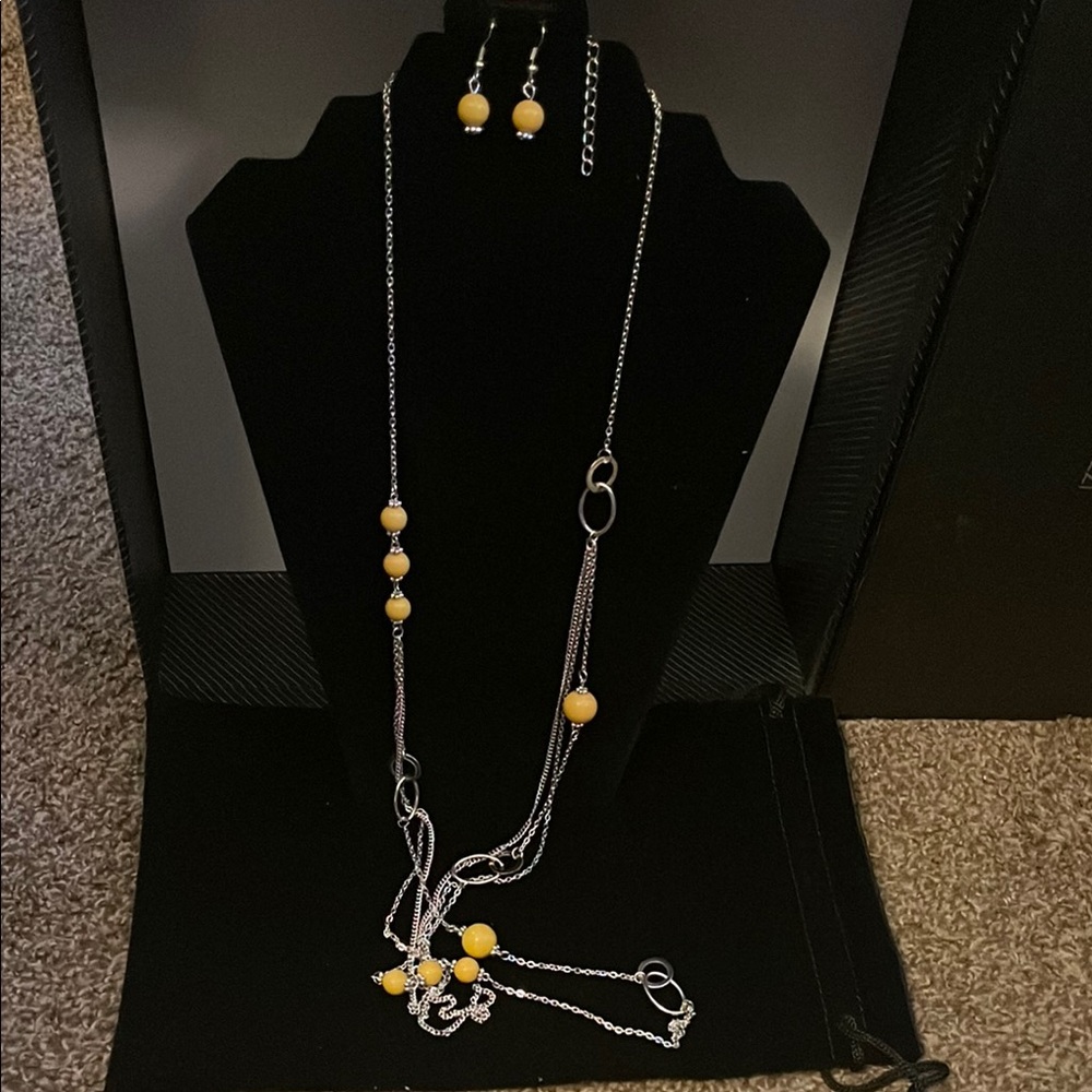 Charming Silver and Yellow Beaded Jewelry Set